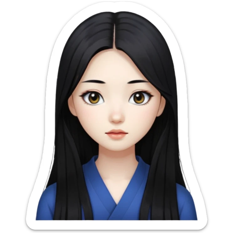 Girl, korean, straight long black hair, pale, black eyes, long lashes sticker