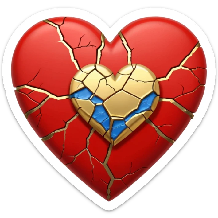 kintsugi heart emoji, simple and bold, gold cracks on a red heart, clear lines, suitable for Discord emoji sticker