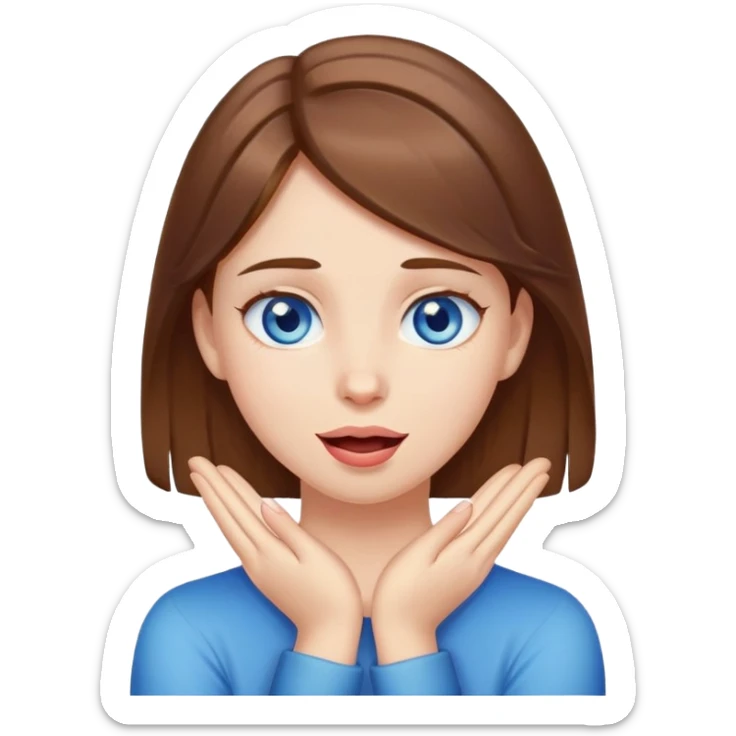 A blue eyed brown haired girl with hands crossed on her neck and tongue out sticker