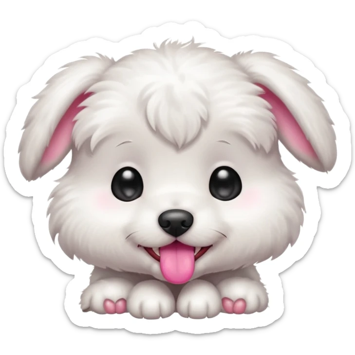 a white cute baby dog with a little gray stain on one eye sticker