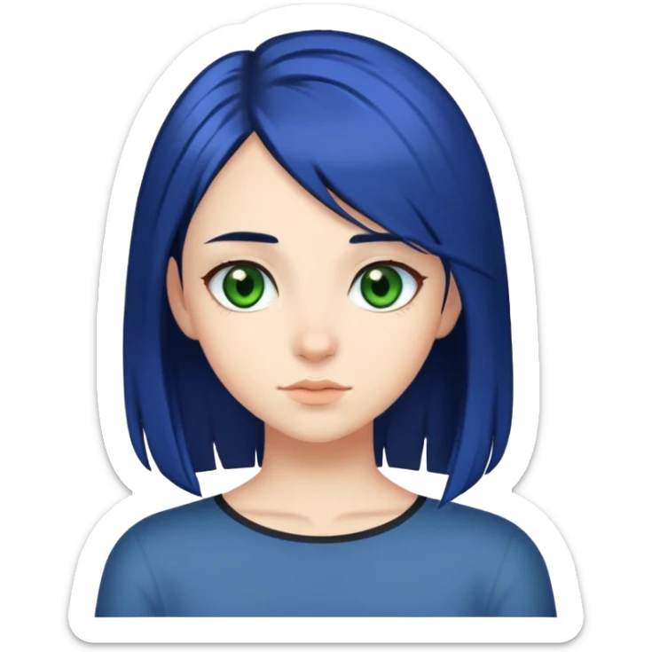 Girl Witz shoulder-long black-blue hair and brown-green Eyes, Teenager sticker