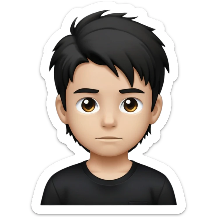 Kid in all black fit, black shirt with first 2 buttons untied and greasy hair brushed to back sticker