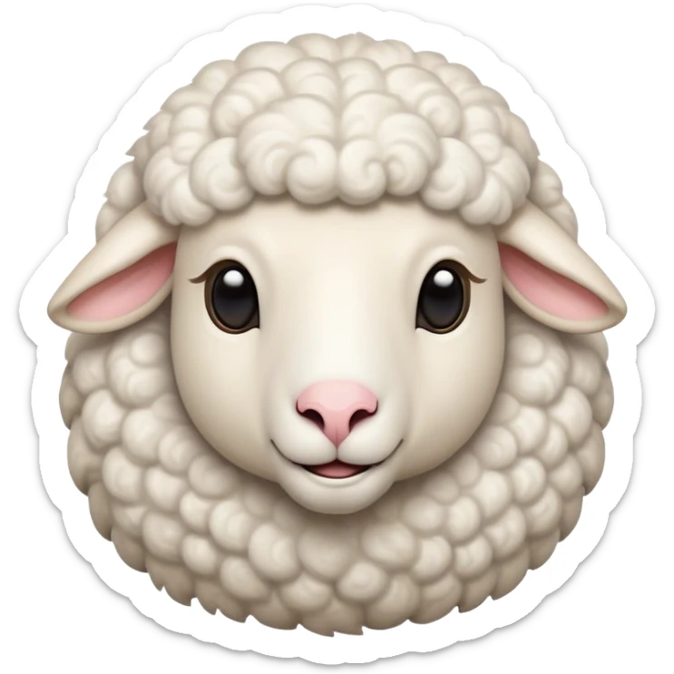 Cinematic Noble Sheep Portrait Emoji, Poised and regal, with a large, sturdy build and a luxuriously fluffy, well-groomed white fleece, deep-set soulful gentle eyes, Simplified yet sharp and sophisticated features, highly detailed, glowing with a soft, dignified glow, high shine, intelligent and calm, stylized with an air of pastoral majesty, focused and attentive, soft glowing outline, capturing the essence of a watchful and confident sheep, so majestic it feels as though it could amble out of the screen with effortless authority! sticker
