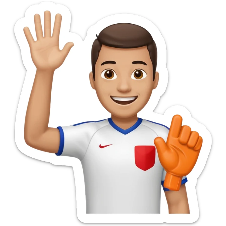 A cheerful man in a team jersey, waving a giant foam finger high with an excited grin. sticker