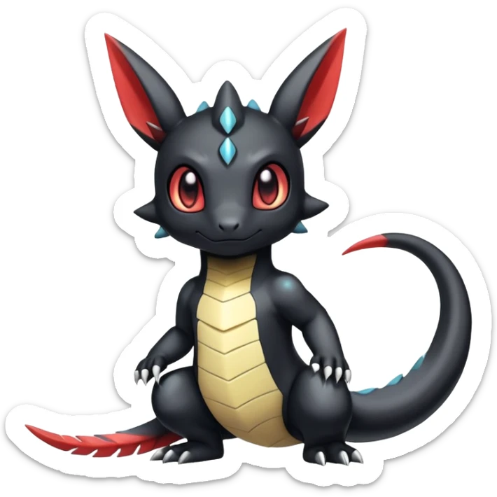 Cute Shiny Chibi Baby Innocent Ethereal Guilmon-Salandit-Umbreon-Fakémon-hybrid-creature (full body)  sticker