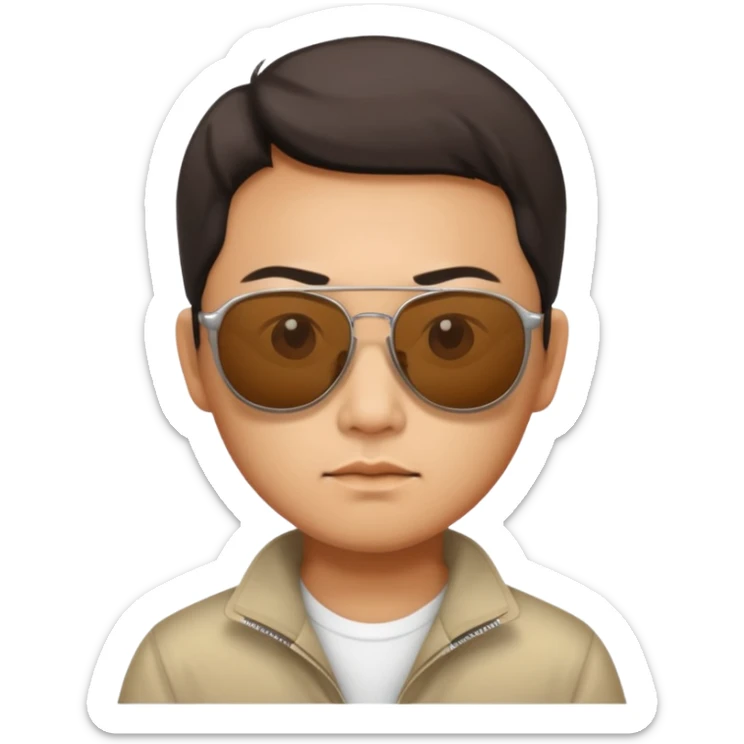 Photorealistic serious Chinese tourist wearing sunglasses sticker