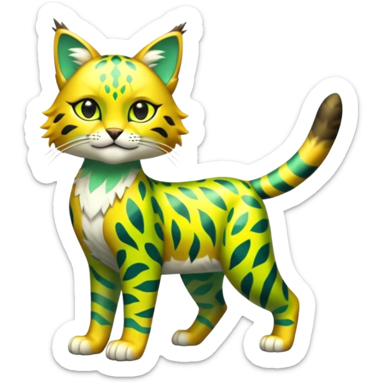Shiny Tropical Exotic Green and Yellow Electrike-Sprigatito-Bobcat-Amaura-Aurorus-Shiny-glorp-cat-fusion (full body) sticker
