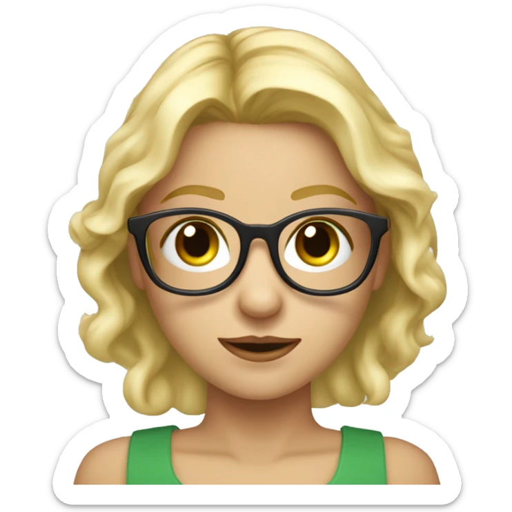 Mädchen mit brille und mittellangen blonden haaren und langemwimpern und grünen auegen sticker
