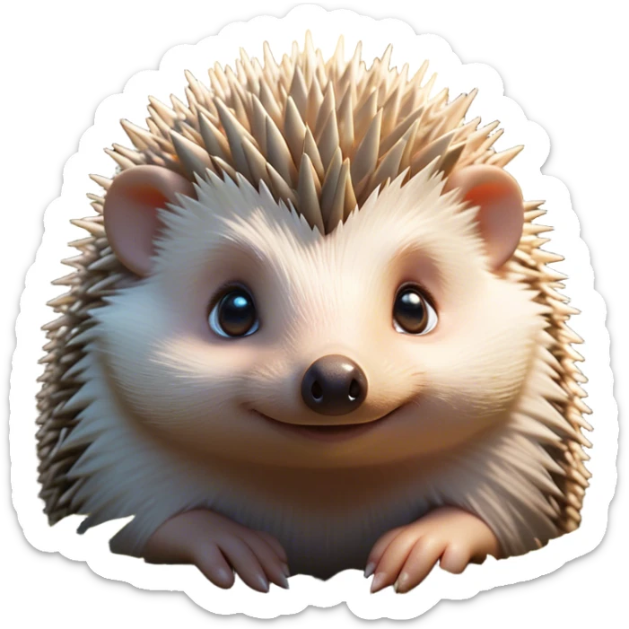 Cinematic Adorably Cute Hedgehog Portrait Emoji, Poised with a round, spiky yet cuddly body and bright, curious eyes peeking from beneath a soft array of quills, Simplified yet irresistibly adorable features, highly detailed, glowing with a warm, gentle forest glow, high shine, lively and endearing, stylized with an air of woodland cuteness, soft glowing outline, capturing the essence of a playful hedgehog that appears ready to scurry out of the screen with delightful charm! sticker