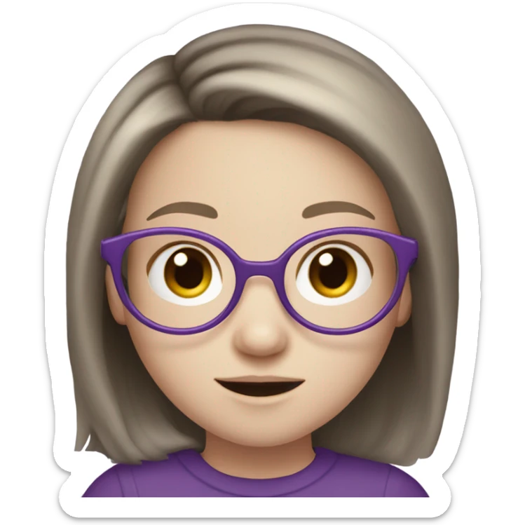 extra pale little girl in purple glasses and dark brown hair sticker