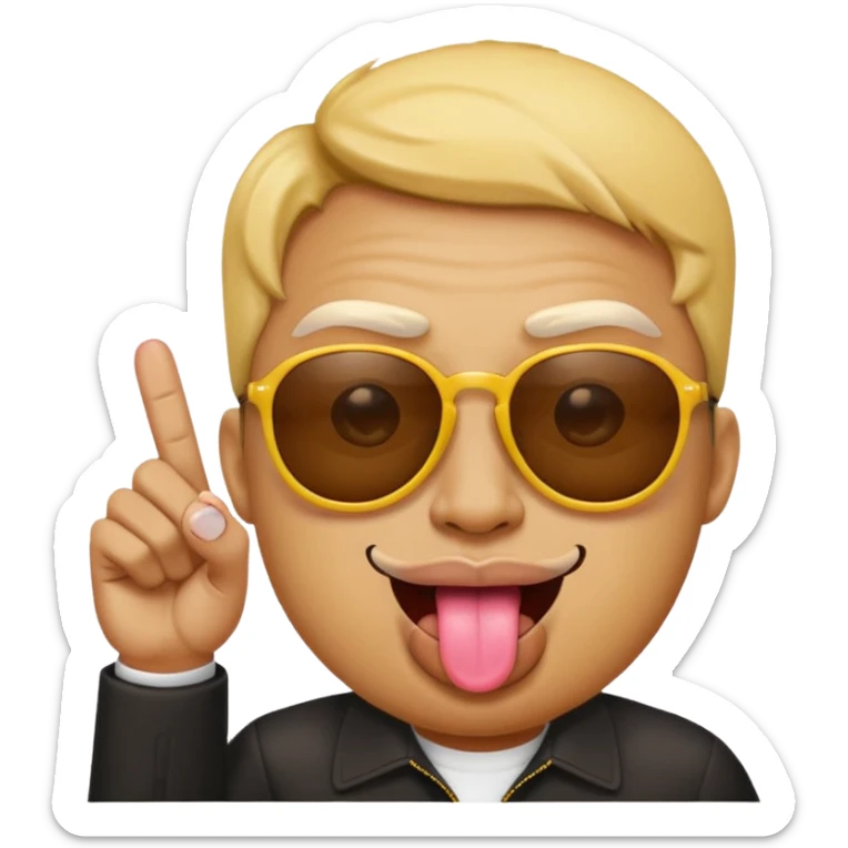 Fassa um emoji simples aquele da carinha amarelo de óculos escuro dando uma língua bem ofensiva e mostrando o dedo do meio da mesma forma.o óculos tem que ser escuro total sticker