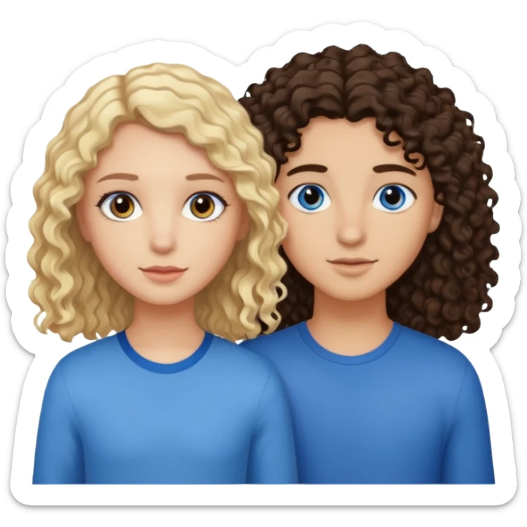 two best friends one brown eyes dark curly hair and the other, blond straight hair, blue eyes sticker