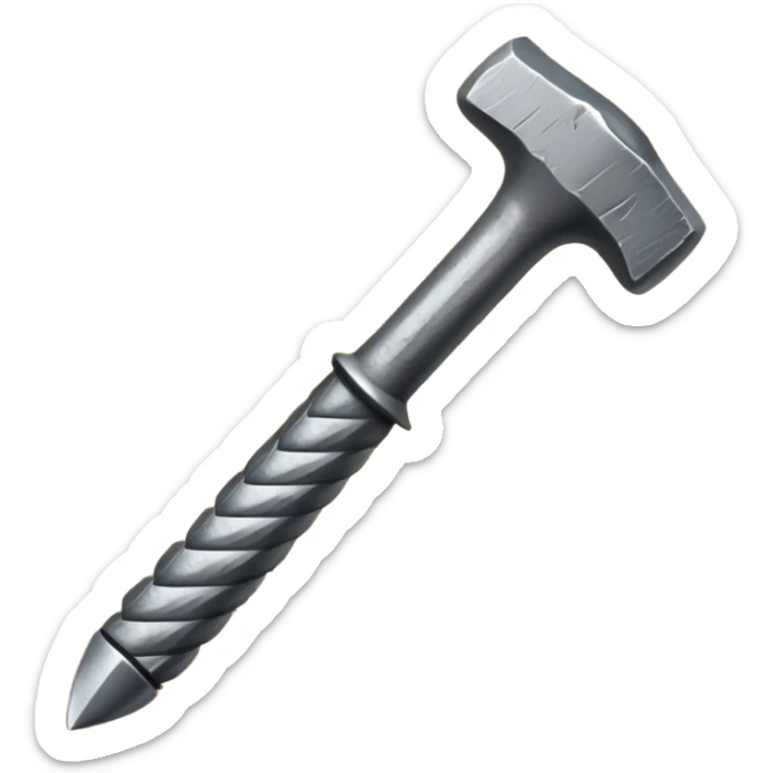 small, fat metal nail with a bent shaft, partially hammered into a wooden surface sticker