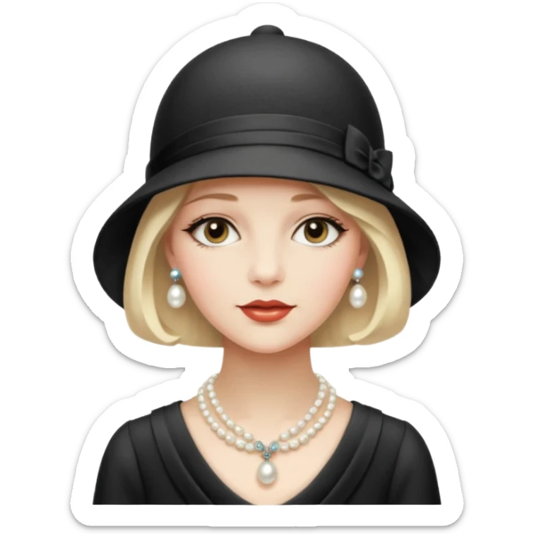 1920s woman, cloche hat, pearl necklace, vintage fashion sticker