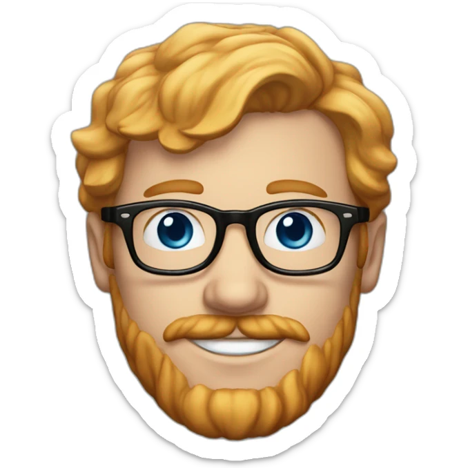 35 year old man with strawberry blond hair, moustasche but no beard, blue eyes and round tortoise-shell glasses sticker