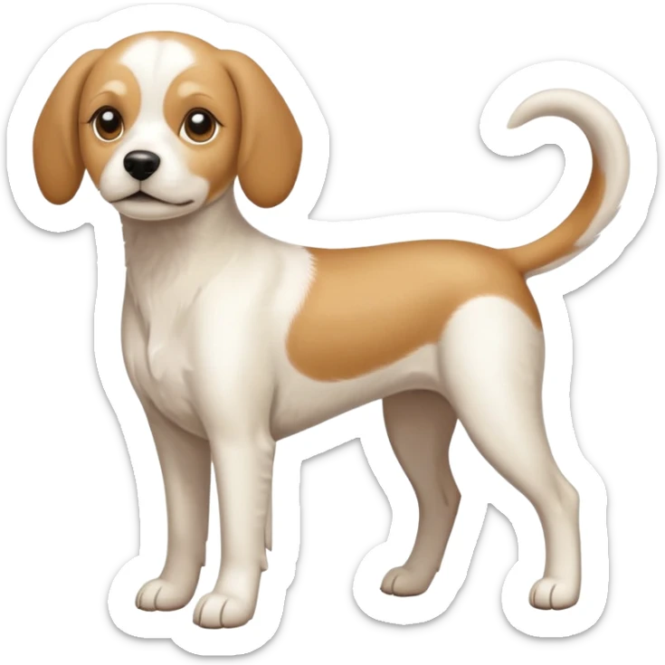 a full body white beagle x maltese x chi dog the size of a kelpie with light brown ears and a light brown patch on one eye sticker