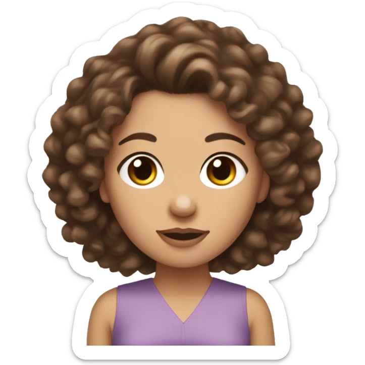 curly medium length brunette hair, white women holding a cute yorkie dog sticker