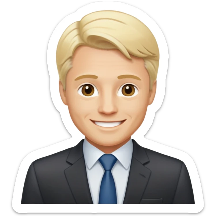 Oleg Tinkov, smiling, blond hair, wearing a business suit sticker