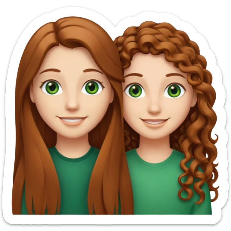 Two besties: 1: long ironed straight hair, green eyes 2: long curly brown hair, brown eyes sticker