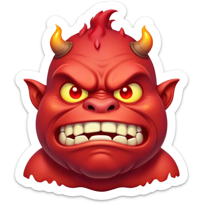 Combine the red ogre emoji, the hot emoji, and the eyes looking emoji into a new emoji sticker
