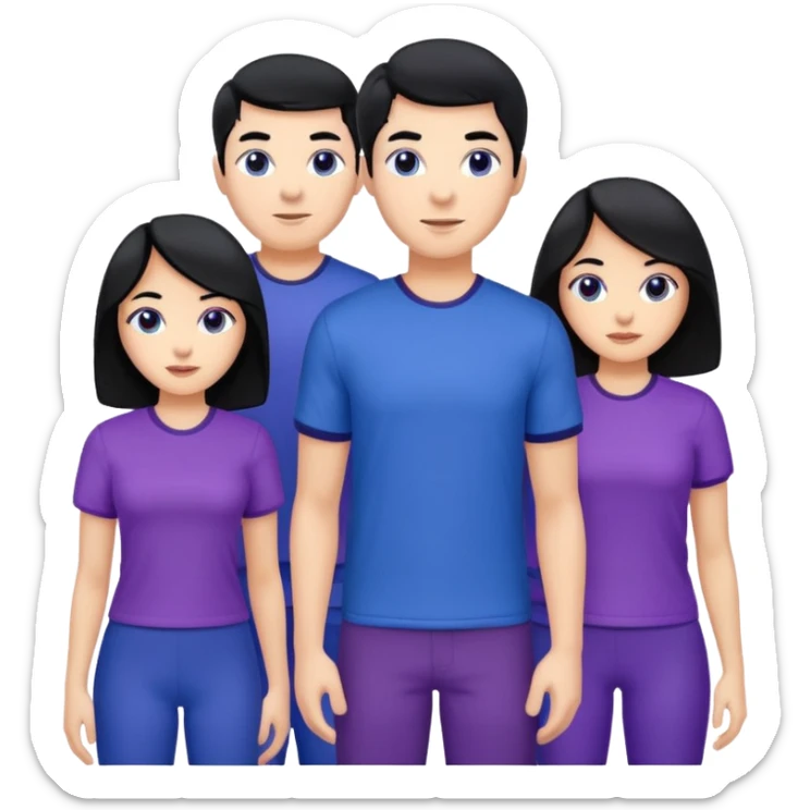 4people 2 men and 2 women. with black hair and white skin. ready to create a team. with blue and purple clothes sticker
