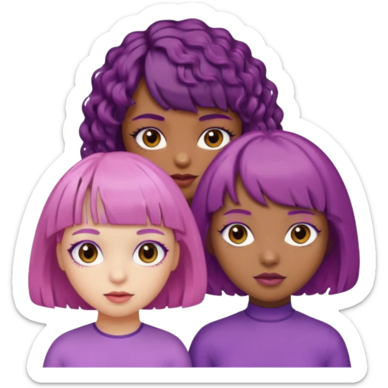 One girl with brown skin and short curly purple hair and brown eyes and another girl with white skin pink bob with bangs and hazel eyes  sticker