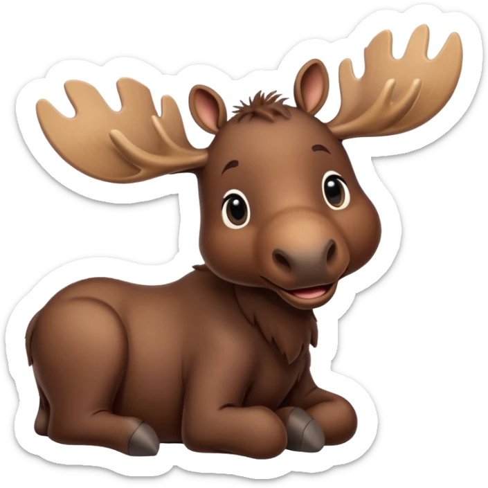 A high-resolution digital illustration of a baby moose in a clean, semi-realistic style. The baby moose is shown facing sideways head tilted  sticker