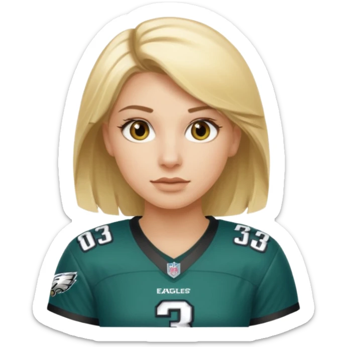 blonde female hazel eyes football player wearing eagles jersey number 33 sticker