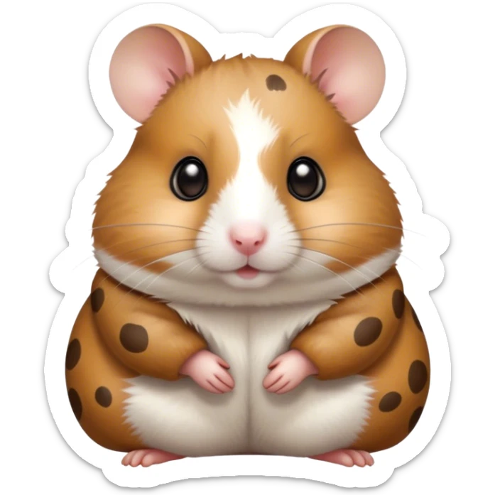 Cinematic Noble Brown and White Banded Hamster Portrait Emoji, Poised and regal, with a tiny, compact build and a uniquely patterned coat of warm brown and crisp white bands, deep-set soulful dark eyes, Simplified yet sharp and sophisticated features, highly detailed, glowing with a soft, dignified glow, high shine, intelligent and charming, stylized with an air of distinctive elegance, focused and attentive, soft glowing outline, capturing the essence of a watchful and confident rodent, so majestic it feels as though it could scurry out of the screen with effortless authority! sticker