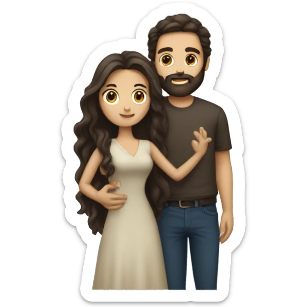 Brunette man with beard kissing brunette woman with long hair sticker