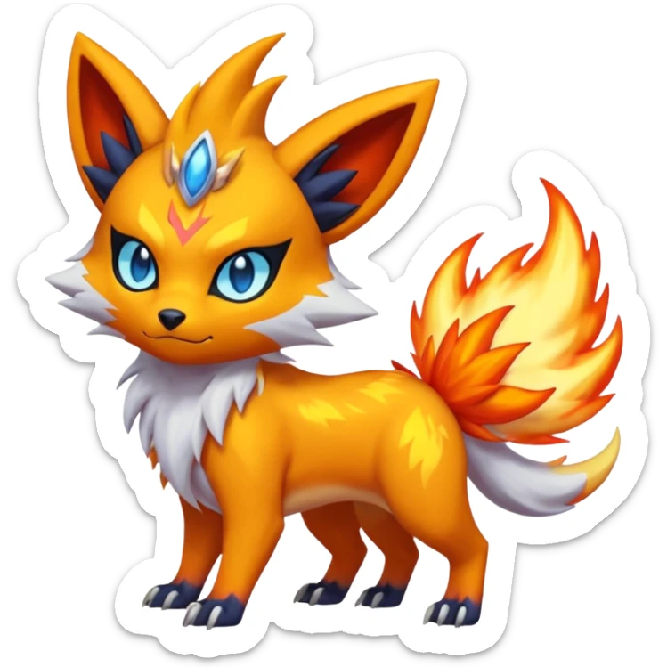 Fiery ablaze magmatic lava evil angry cute ethereal Zorua-WereGarurumon-Zeraora-Renamon-Absol-fusion-hybrid-creature (full body sticker