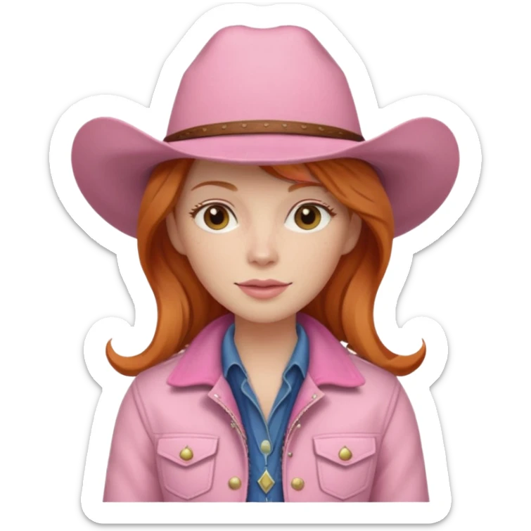 Ginger long hair cowgirl with soft pink hat and jacket sticker