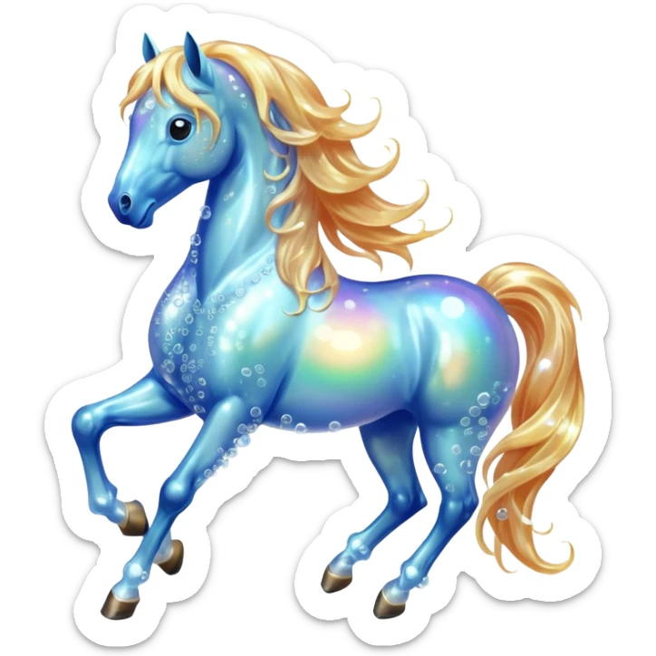 A magical horse made entirely of transparent bubbles and water, with a flowing mane of small bubbles sticker