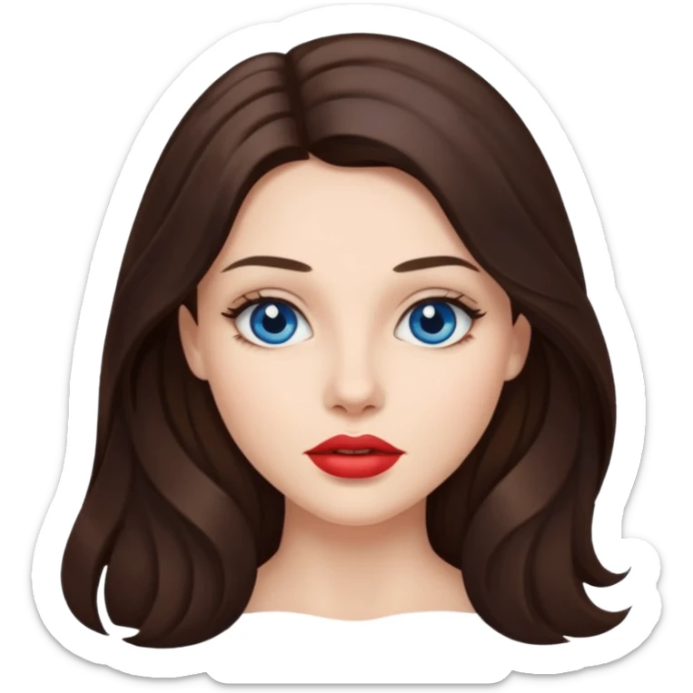Woman with fair skin long brunette hair dark blue eyes and full lips sticker