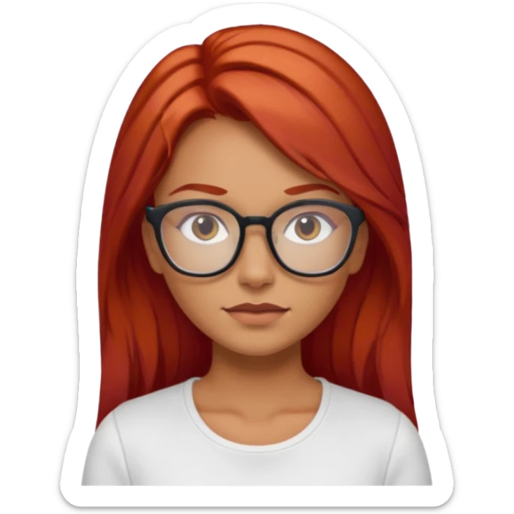 Crespa peli roja tono fuerte , trigueña , con lentes y top blanco pelo largo  sticker