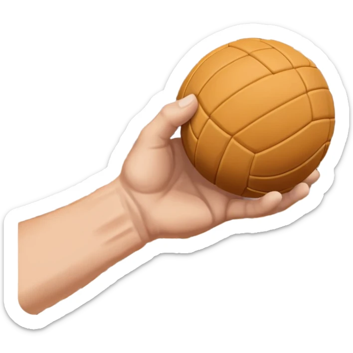 A close-up of a hand gripping a handball, with the handball gates visible in the background. The focus is on the texture of the ball and the strength of the grip, with the goal net slightly blurred to emphasize the anticipation of the throw. sticker