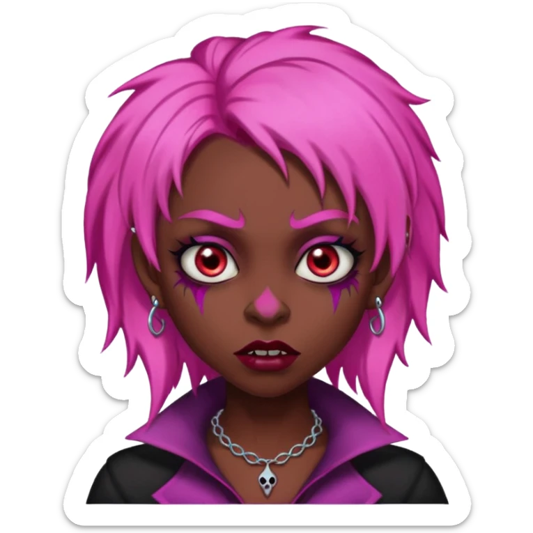 girl,darksinvampire, pink hair, very longhair , shaggy, dark, spooky,double eyebrow dermal piercing, creepy expression sticker