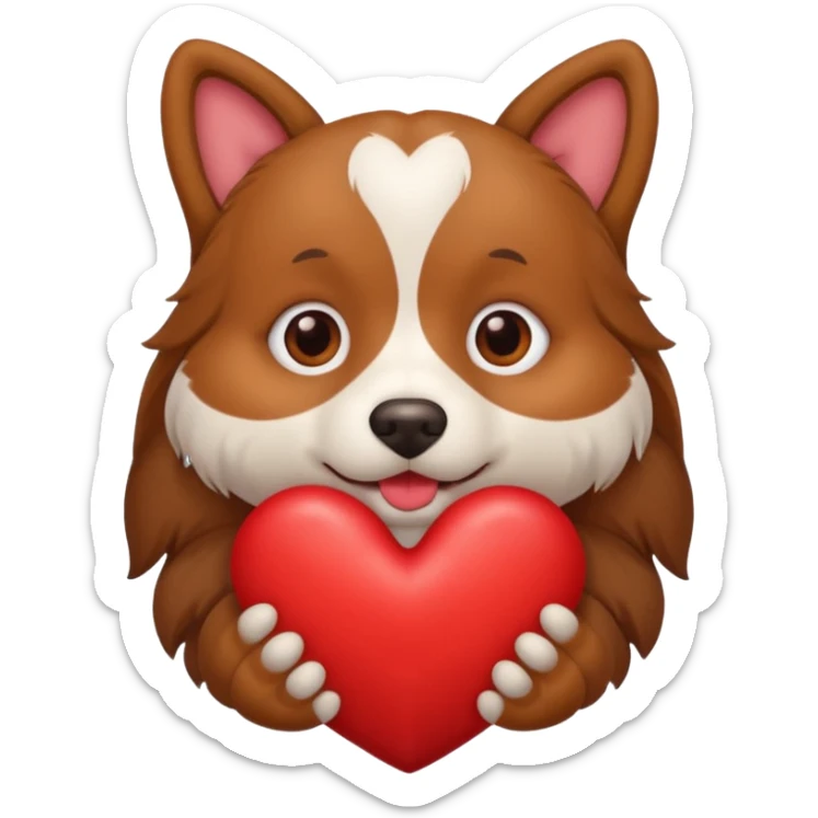A dog holding a large heart in its mouth (modeled after the dog image attached) sticker