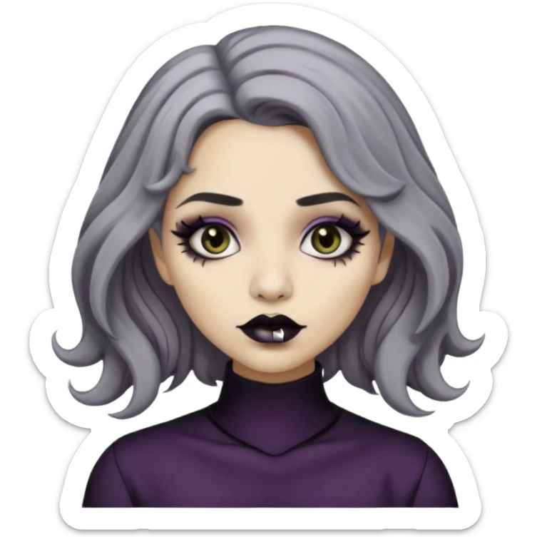  Beige olive skin  grey wavy hair black lips goth girl sticker