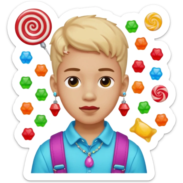 boy with a lot of accessories and earrings made out of candy sticker