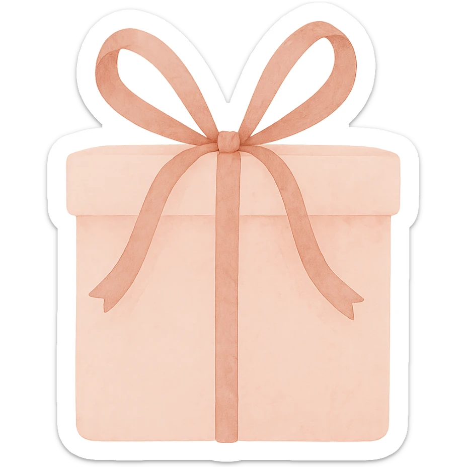 Add a large decorative bow to the pink gift, keep the watercolor art style, no background. sticker