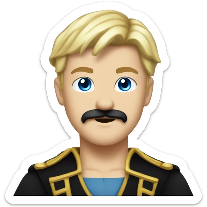 Male pirate black captain hat BLACK SASH black moustache blue eyes short blond hair  sticker