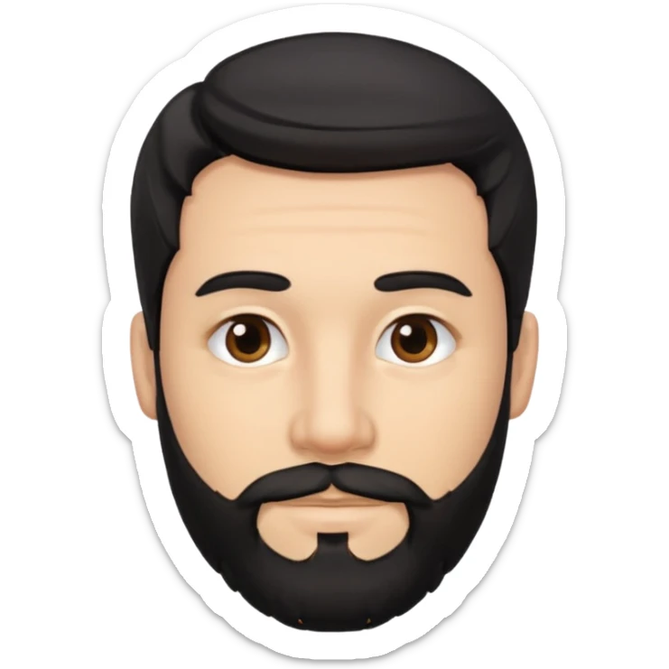 Change gender to male black hair middle of head part, slightly wavy with gray streaks and dimples in each cheek and well trimmed beard sticker
