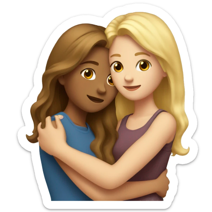two girl best friends hugging, 1 with brown hair and 1 with blonde hair  sticker