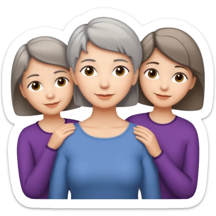 A mum with short Gray hair and her two adult daughters with Light brown hair sticker