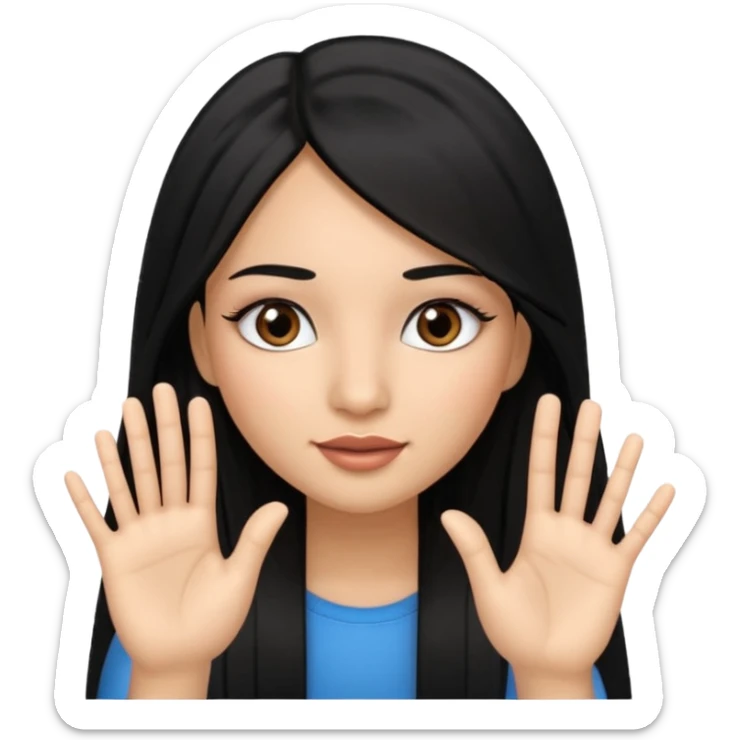 latina girl with straight long hair thats black memoji with nail no lipstick thats a baddie with lashes with 5 fingers sticker