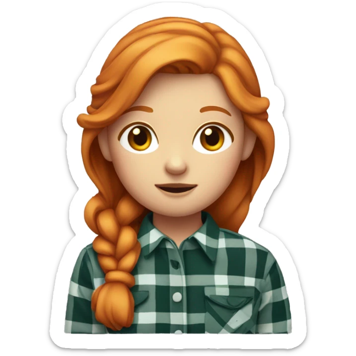 ginger girl wearing plaid shirt with a scar on the right side of her face sticker