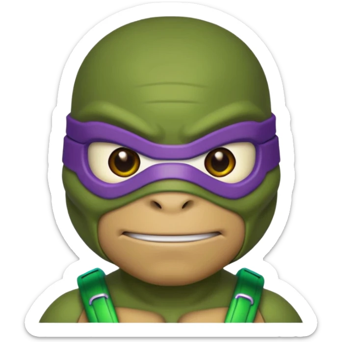 Donatello from Teenage Mutant Ninja Turtles, emoji style, with a hologram device and a determined look sticker