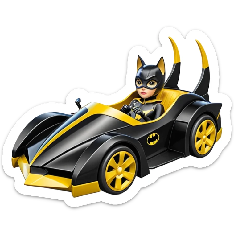 Hot wheels cartoons BatGirl’s stealth retro cat burglar sporty futuristic pursuit mobile two seater car (reclined seating position) sticker