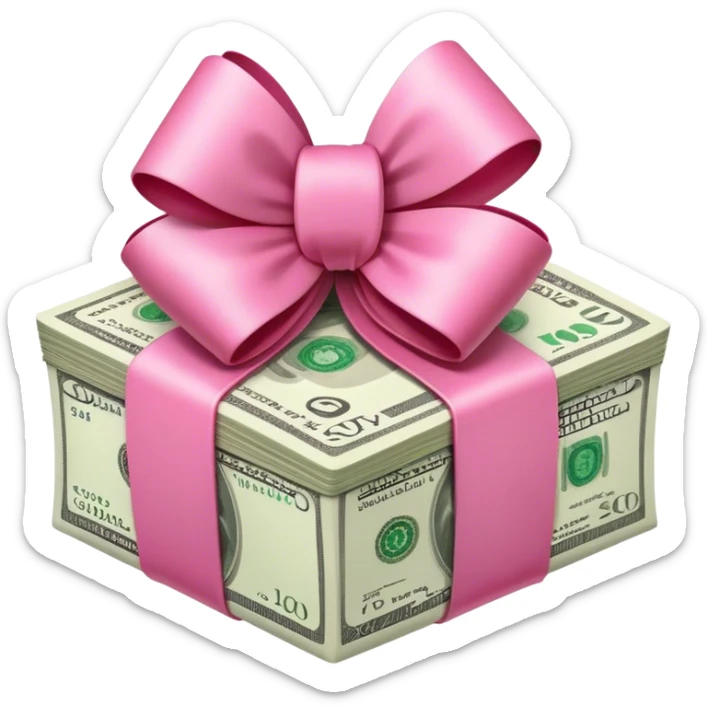 wad of cash wrapped in a pink bow, apple emoji style  sticker